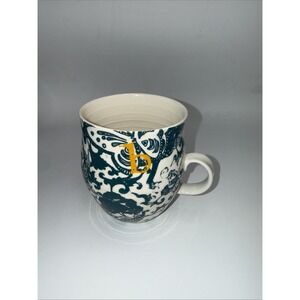 ANTHROPOLOGIE Homegrown Monogram "B" Blue Butterflies Koi Coffee Mug Teal White